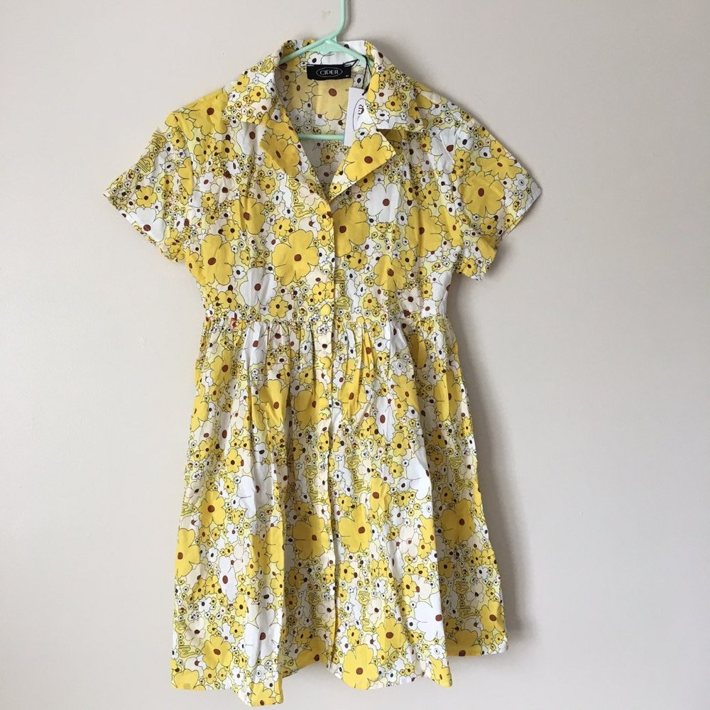 Yellow Floral Button Up Mini Dress